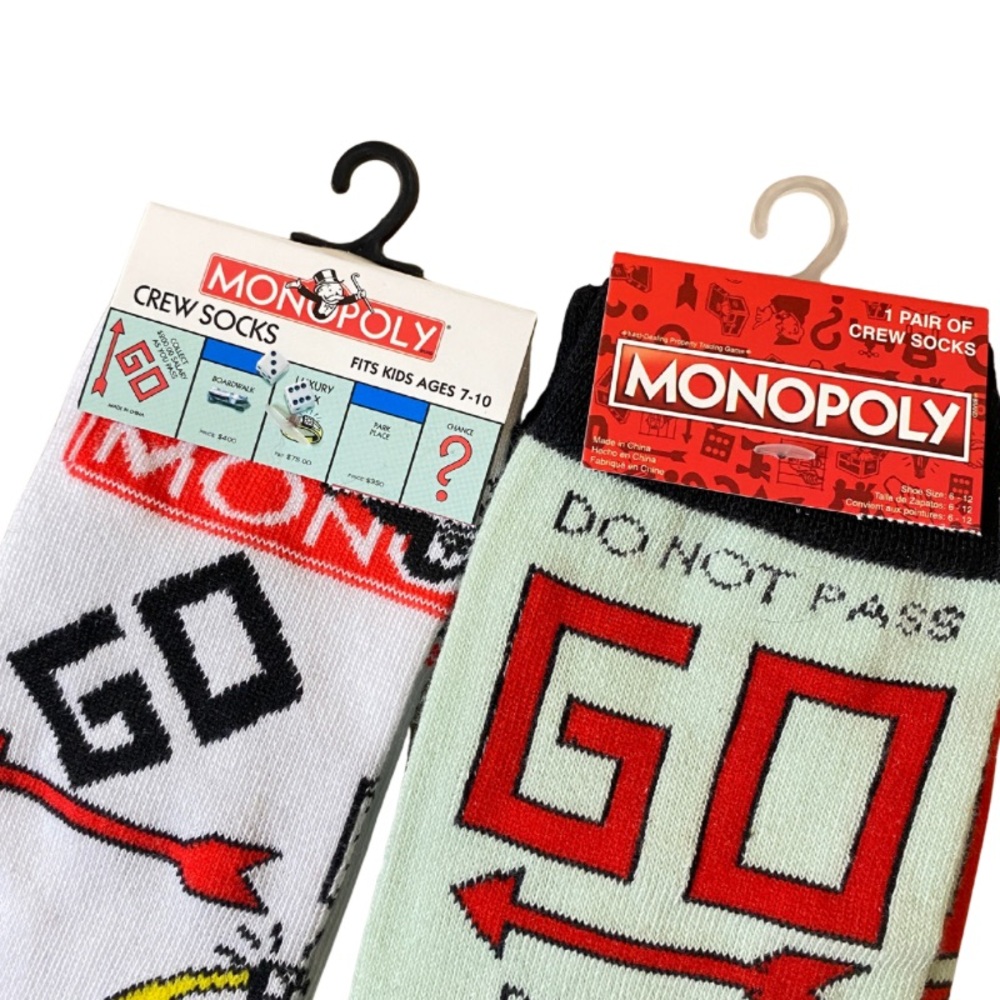 2 Pairs of Nostalgic Monopoly Board Game Crew Socks Unisex Size 6-12 - Picture 3 of 4